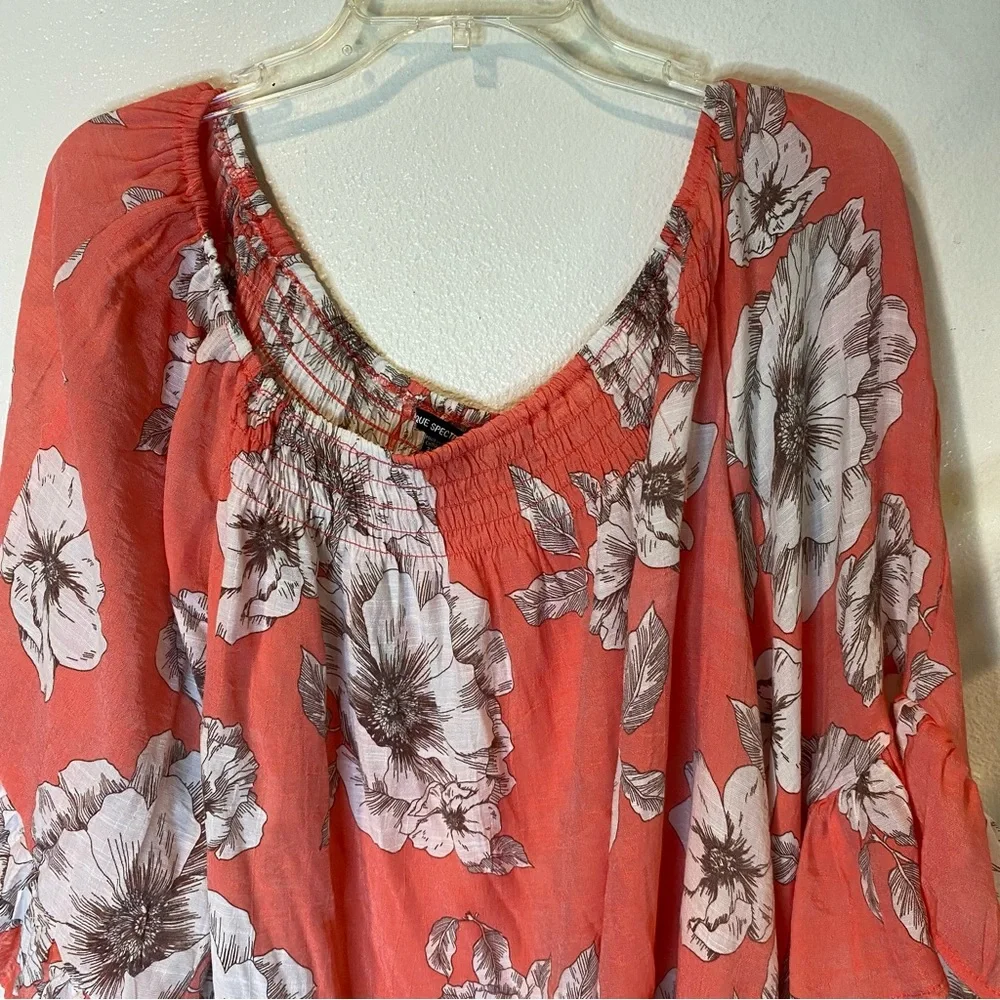 Womens Off Shoulder Floral Top Sz 3X Orange White Spring Summer smocking - Picture 2 of 10